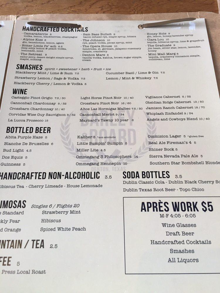 Menu at Barley & Board, Denton