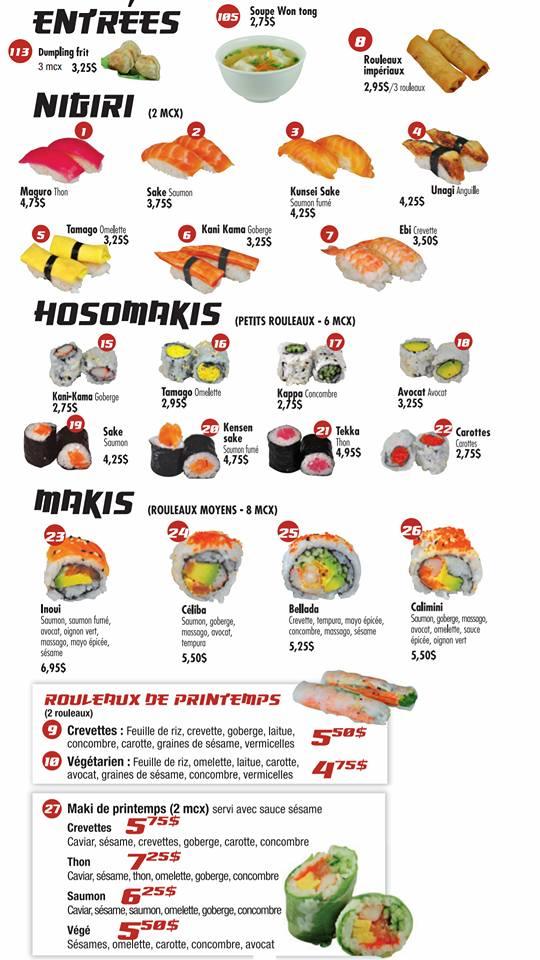 Menu au Ichiban Sushi&amp;Wok restaurant, Repentigny