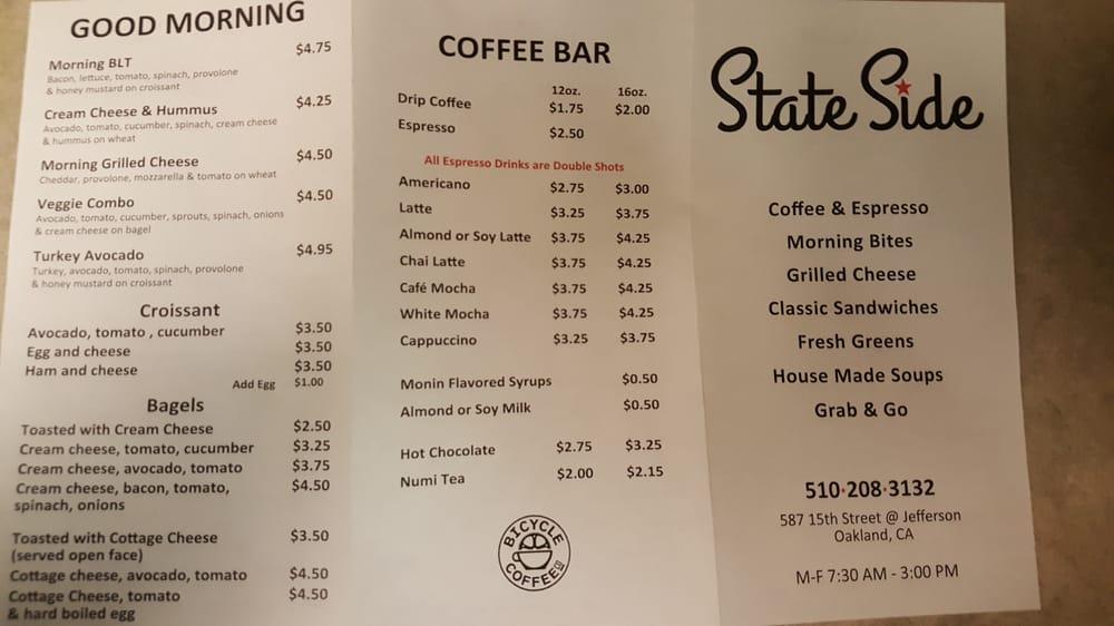 Menu at State Side Cafe, Oakland