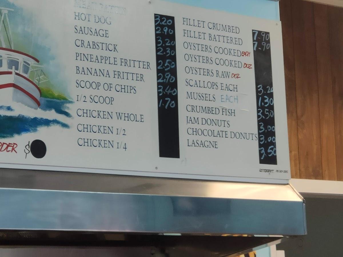 Menu at Clouston Park Fisheries Fish & Chips restaurant, Upper Hutt