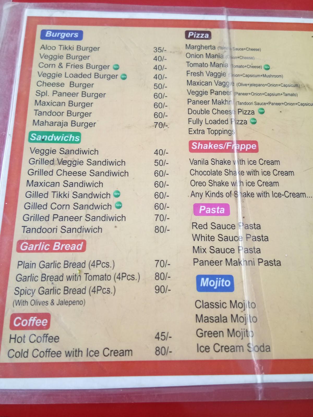 Foodeez Caffee menu