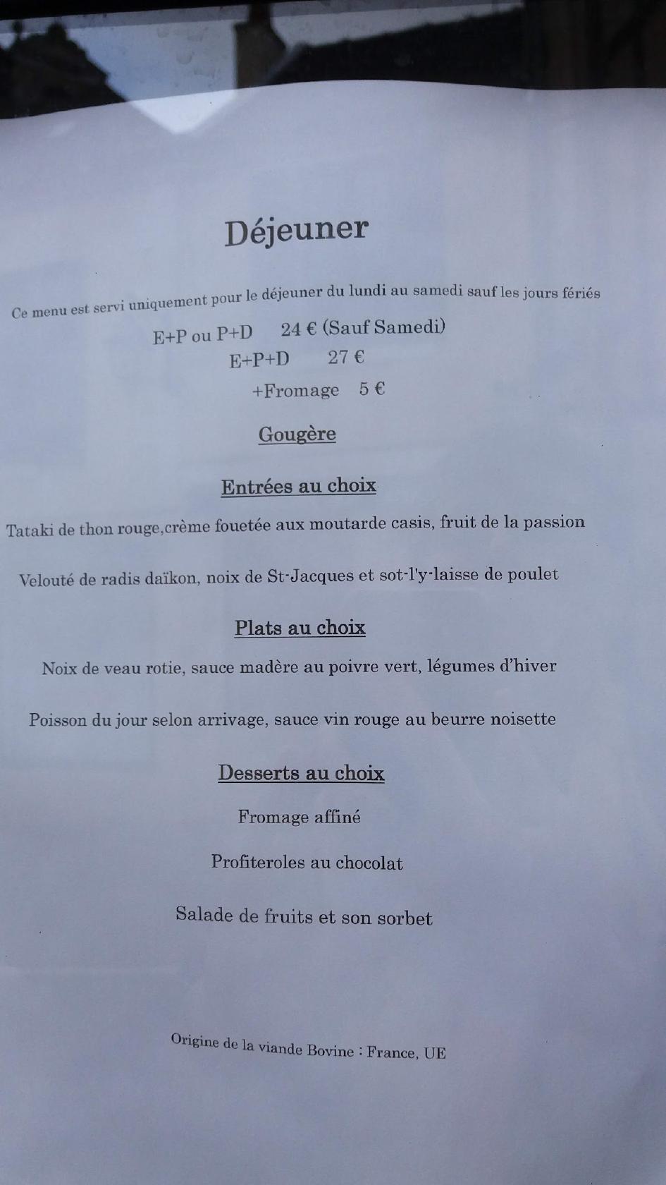 Menu at L'Aspérule Auxerre restaurant, Auxerre