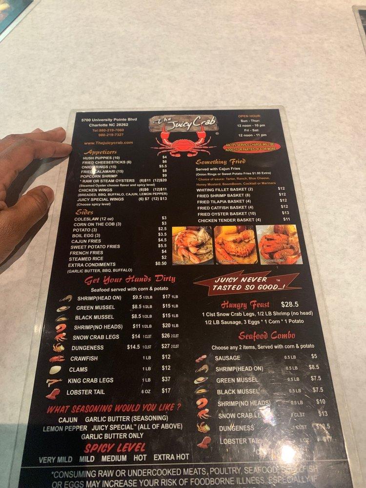 Menu at The Juicy Crab restaurant, Charlotte