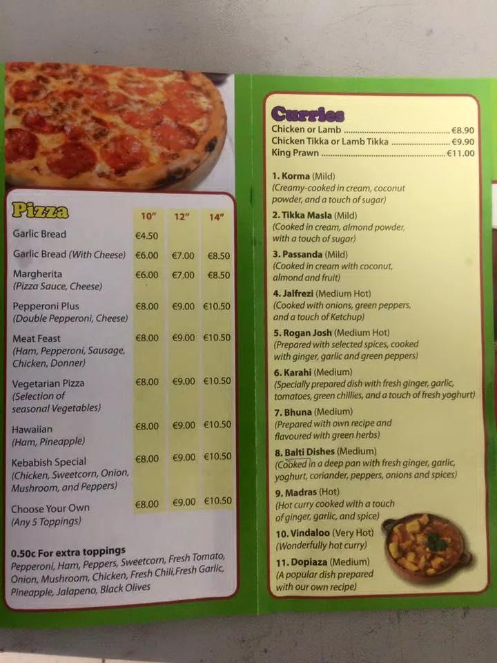 Menu at Kebabish moycullen restaurant, Galway
