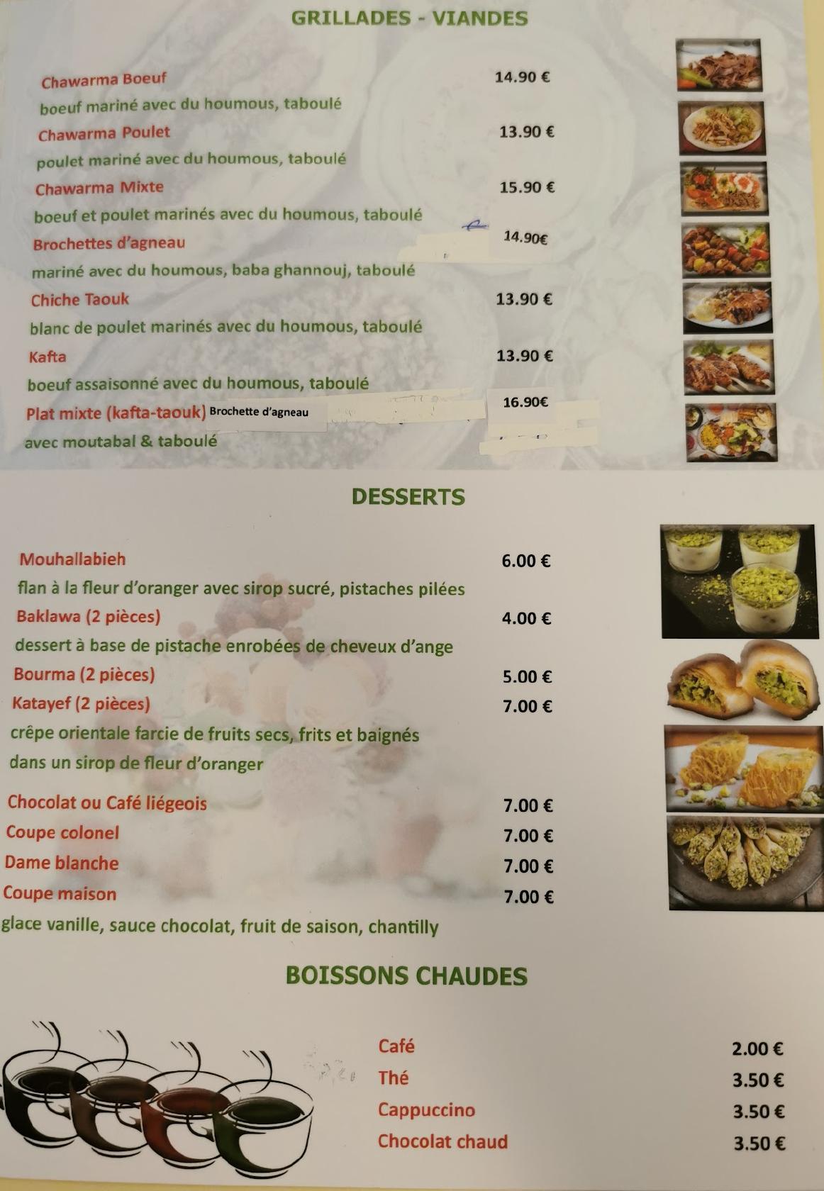 Menu au Le Cèdre Du Liban Restaurant Libanais, Nanterre