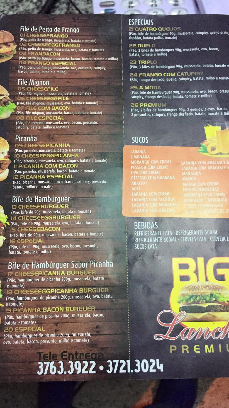 Big Lanches cardápio