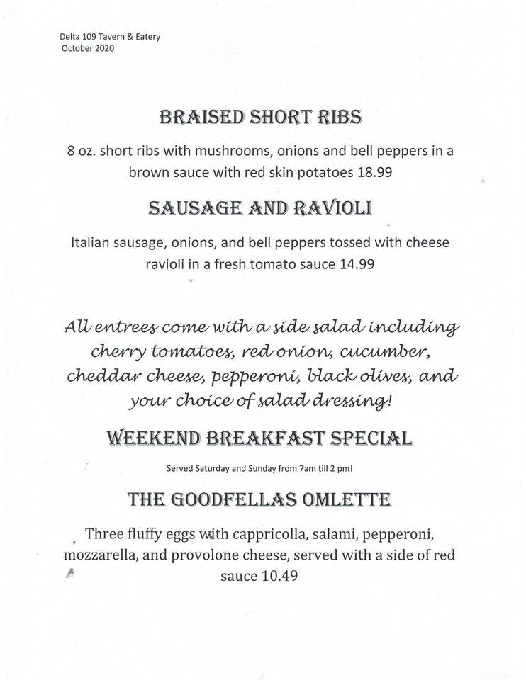 Menu at Delta 109 pub & bar, Delta
