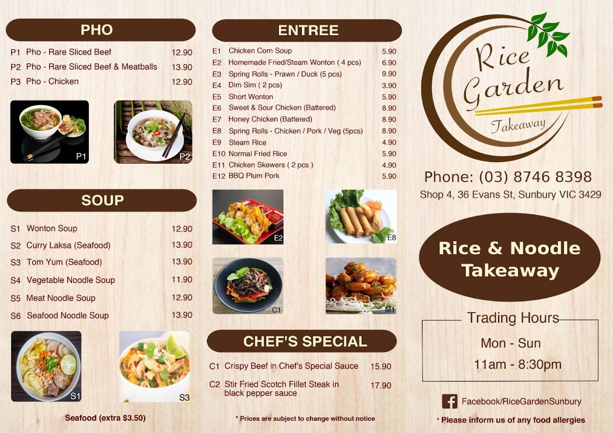 Menu at Rice Garden restaurant, Sunbury