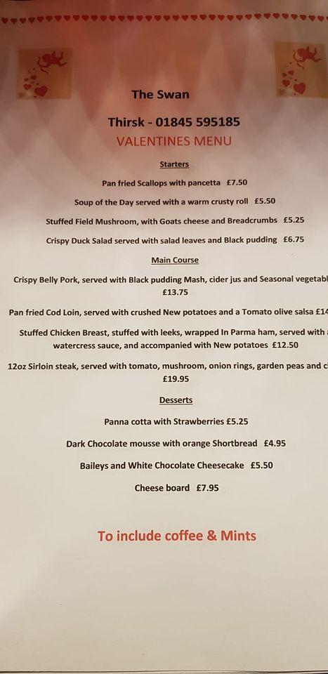 Menu at The Swan pub & bar, Topcliffe