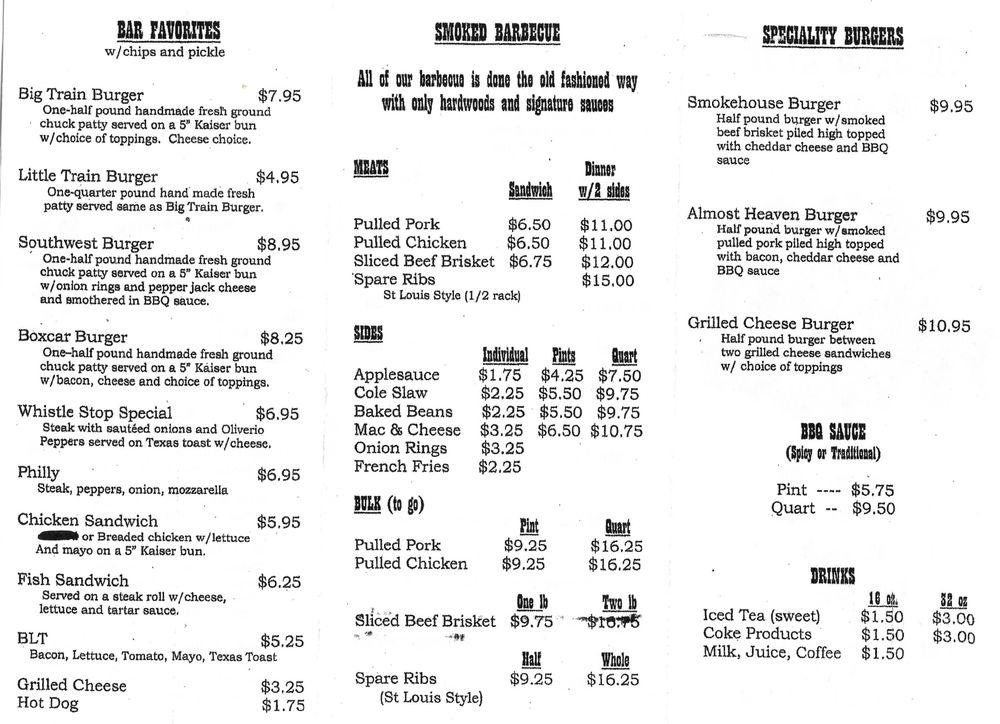 Menu at Whistle Stop Bar and Grill, Buckhannon
