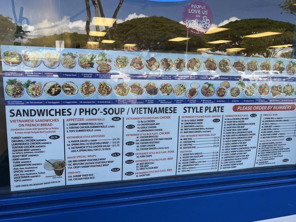 Carta de Ba Le Sandwich and Vietnamese Restaurant, Mililani