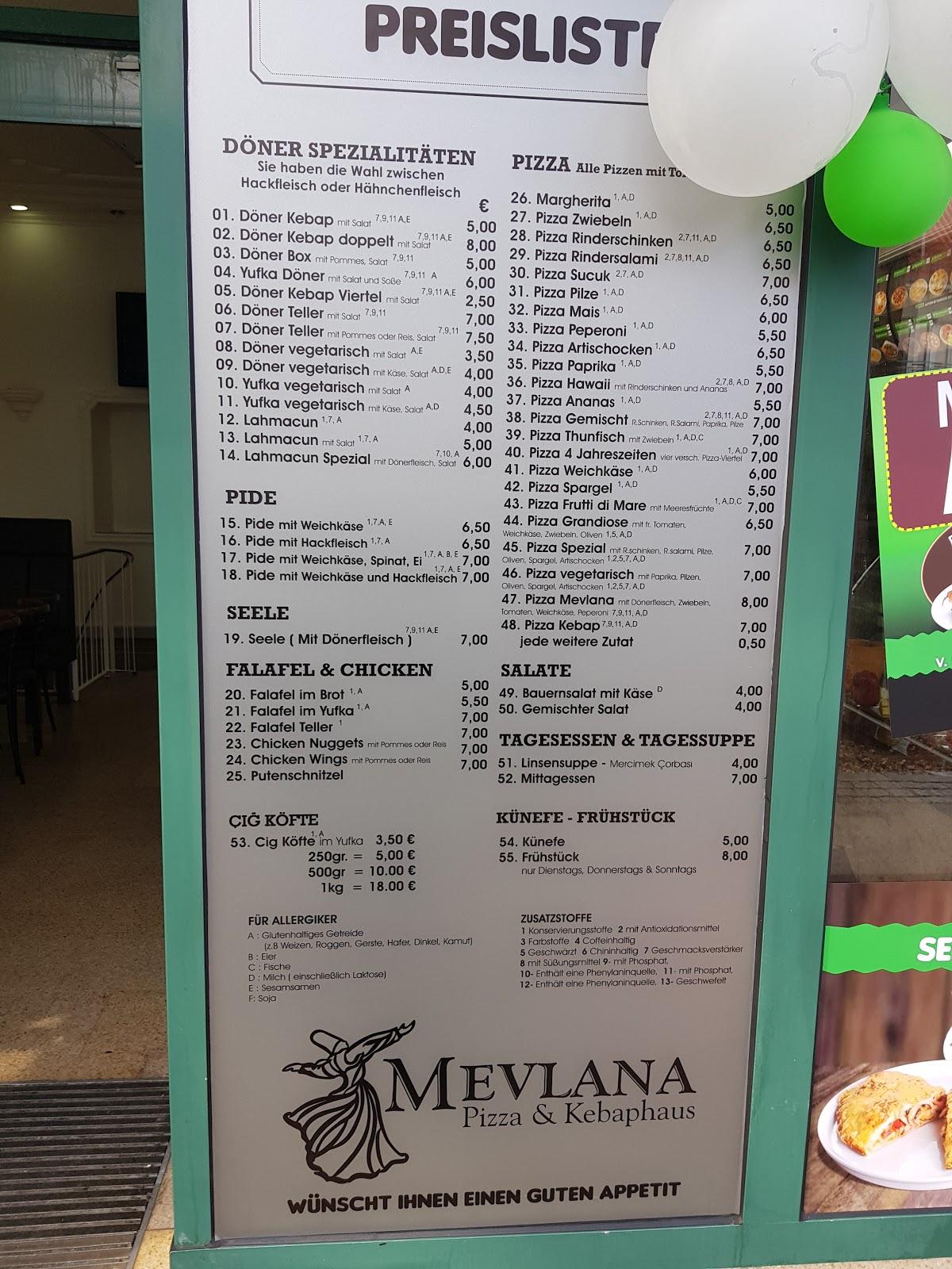 Speisekarte Von Mevlana Pizza Kebaphaus Fellbach