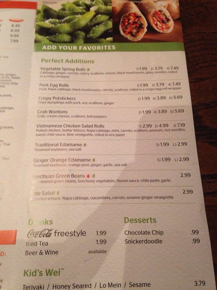 Menu at Pei Wei Asian Kitchen restaurant, Dallas, Garland Rd Suite 383 Building F