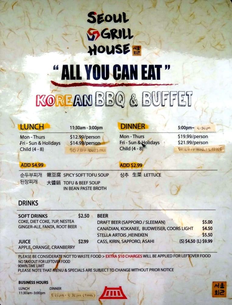 Carta del restaurante Seoul Grill House, Surrey
