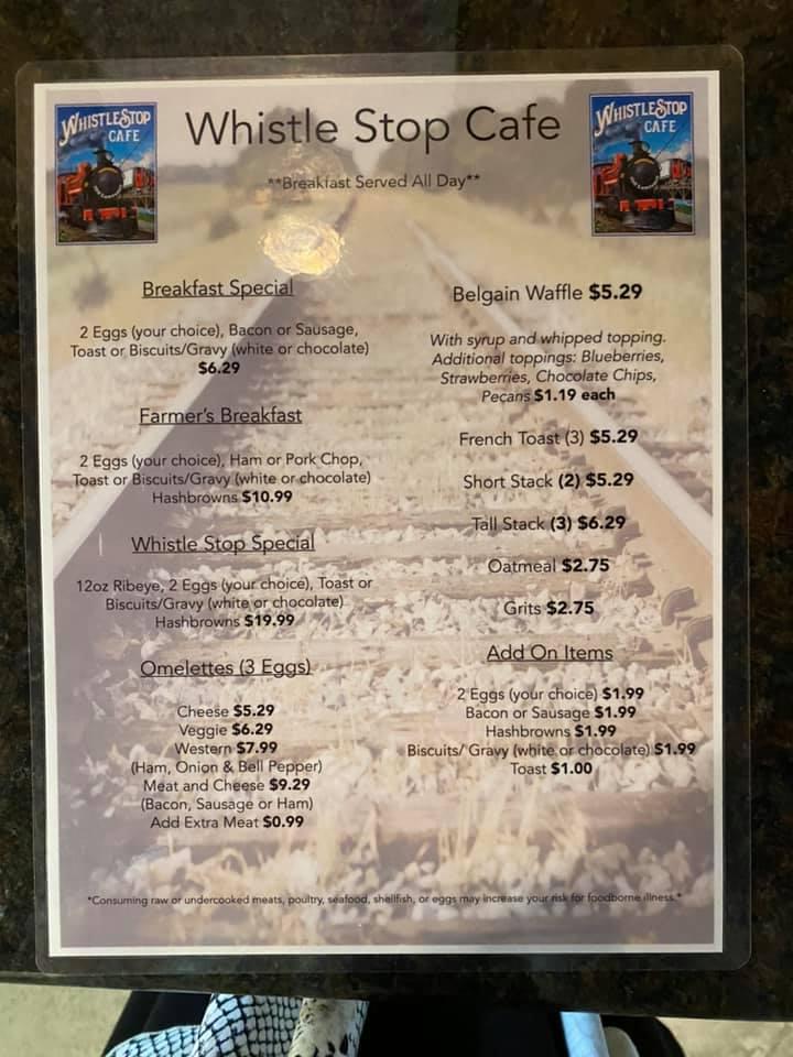 Menu at Whistle Stop Cafe, Batesville
