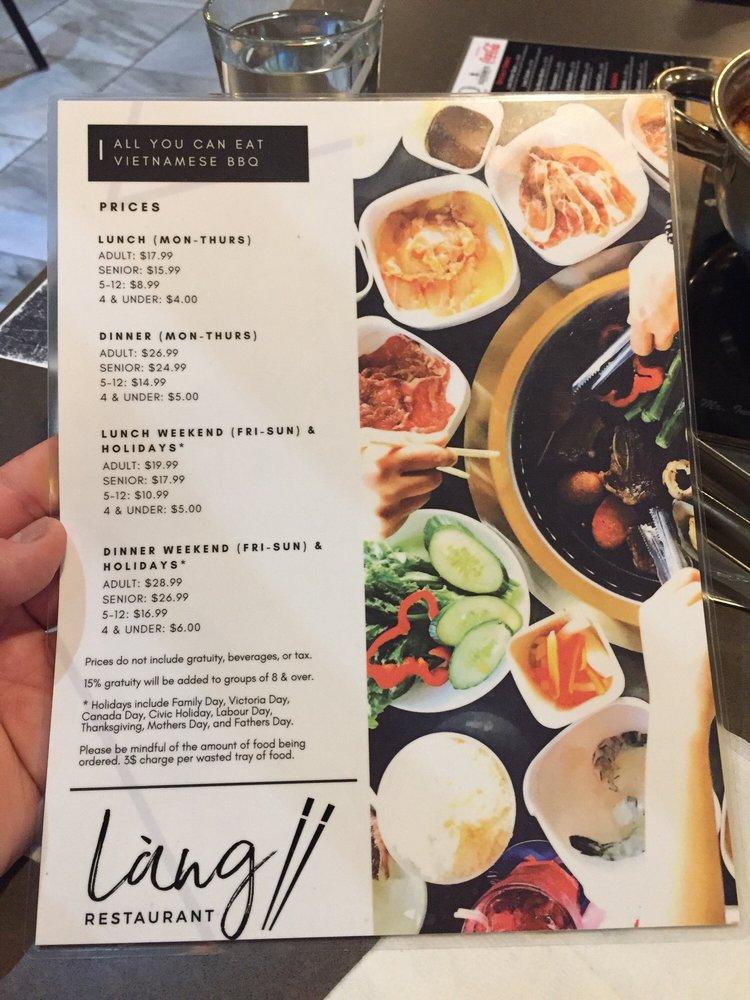 Menu at Lang Vietnamese Hot Pot & BBQ Restaurant, St. Catharines