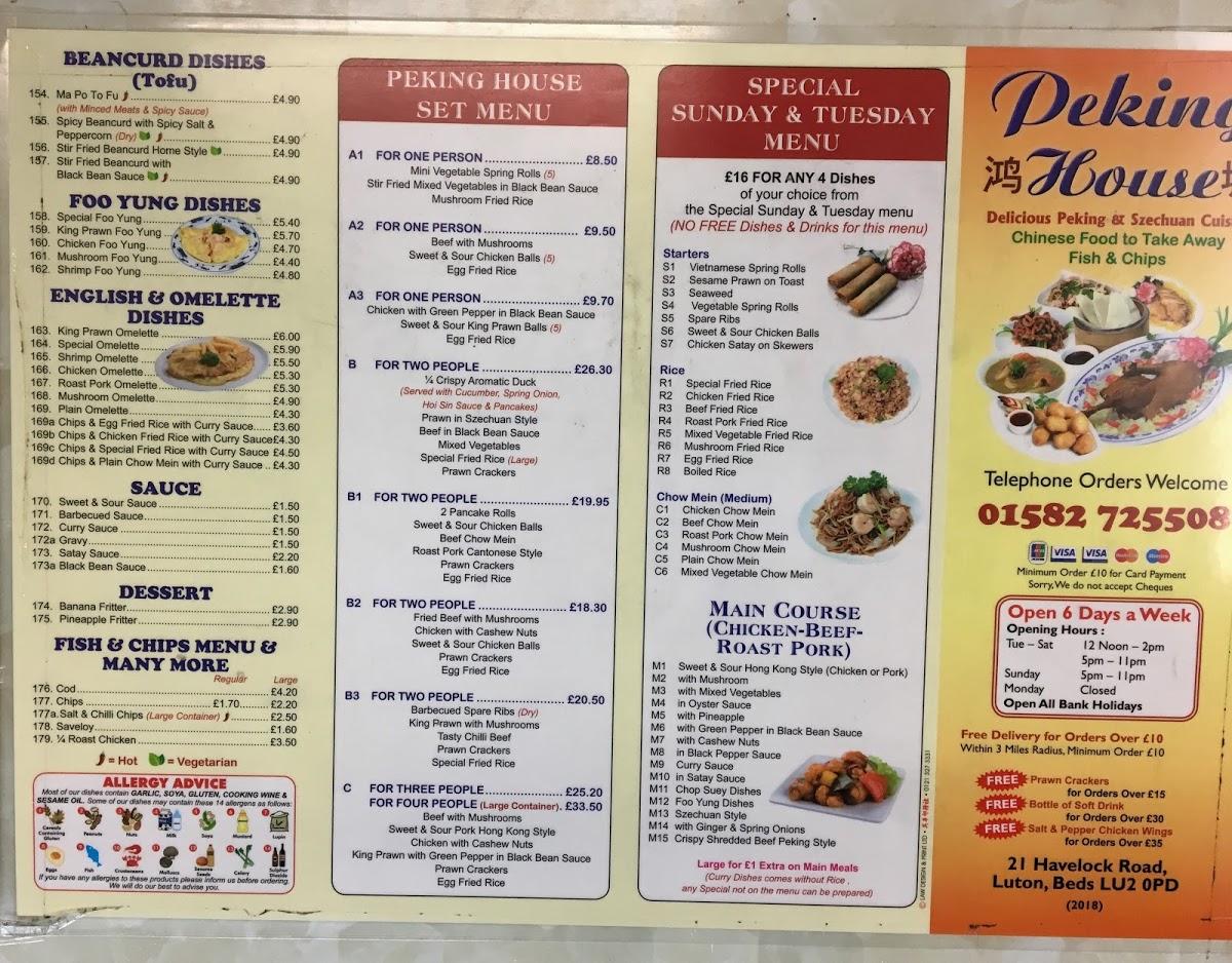 Menu at Peking House restaurant, Luton, 21 Havelock Rd