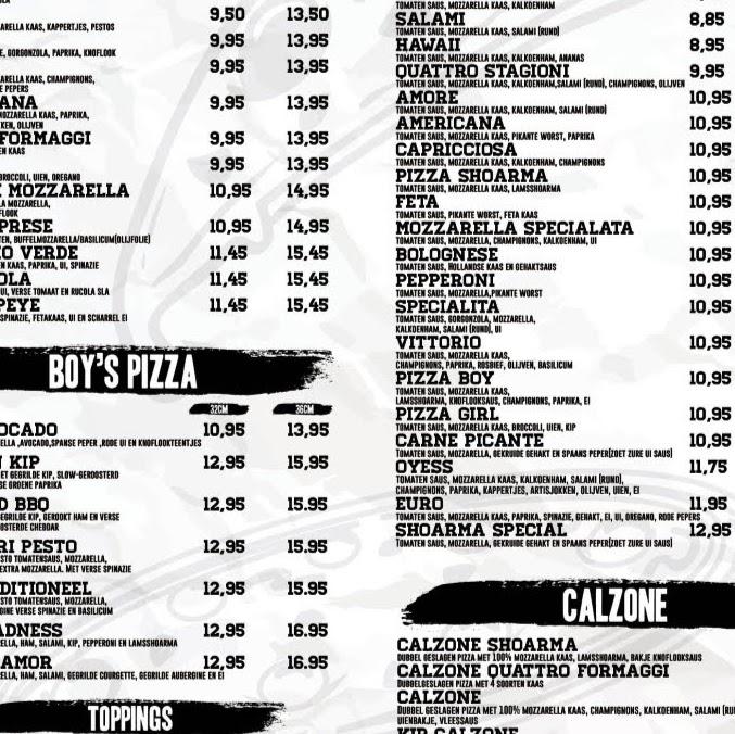 Menu at Pizza Boy's, Amsterdam