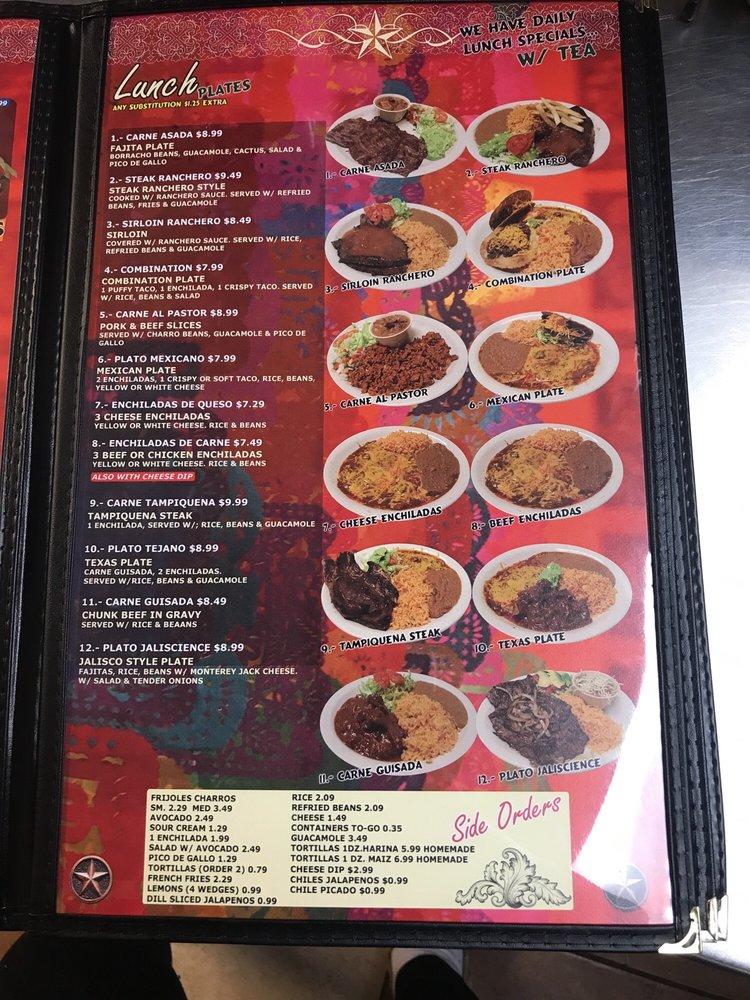 Menu at Taqueria Jalisco restaurant, Castroville