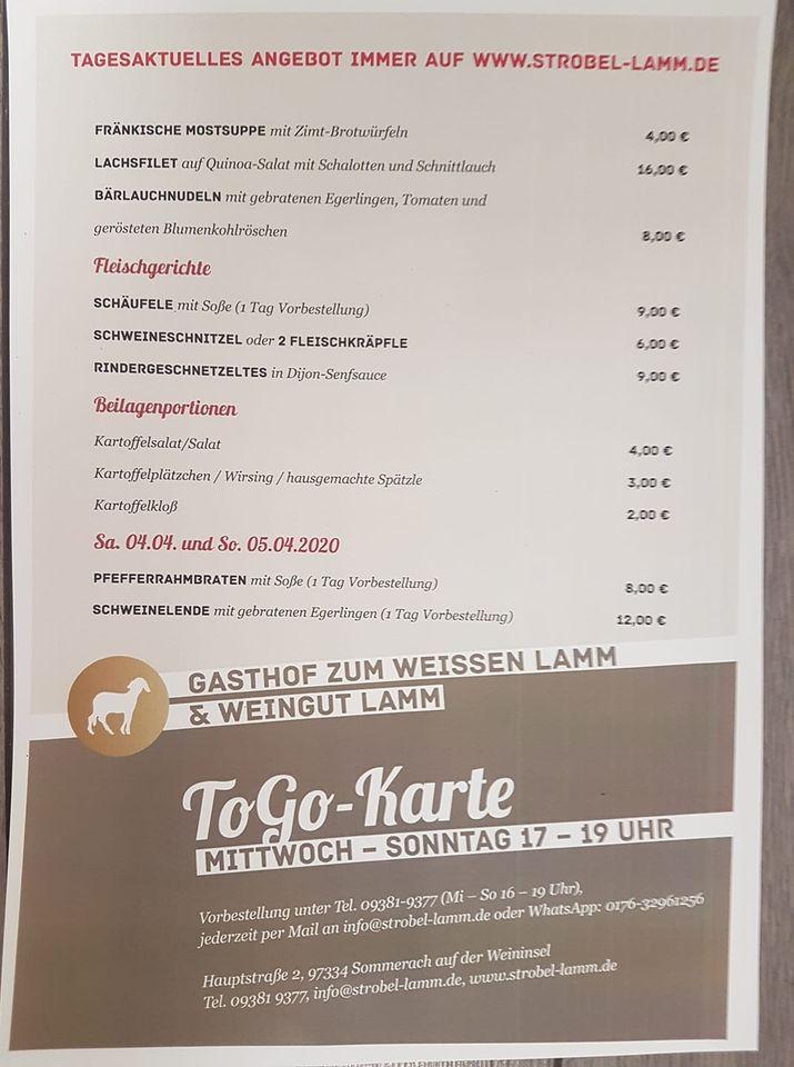 Speisekarte Von Restaurant Zum Wei En Lamm Sommerach