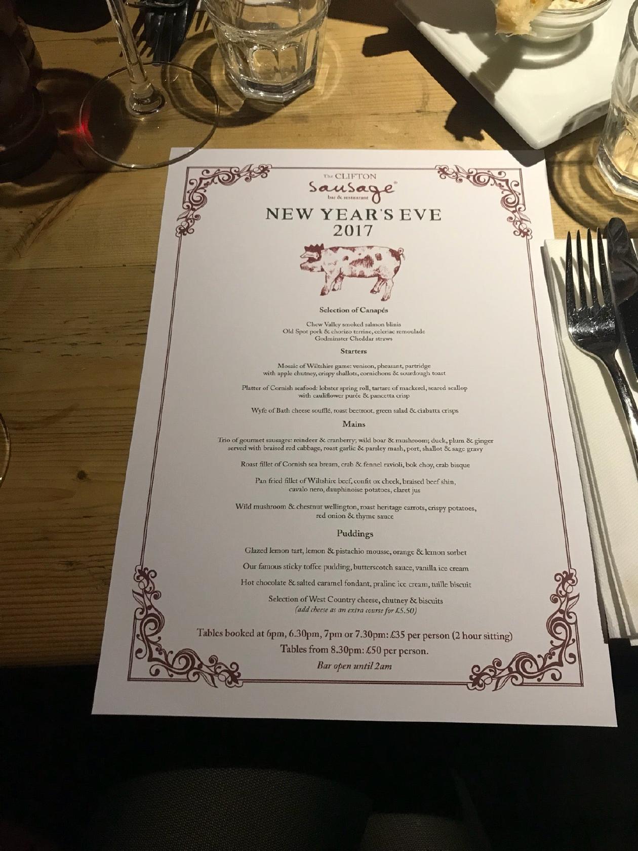 Menu at Clifton Sausage pub & bar, Bristol, 7 Portland St