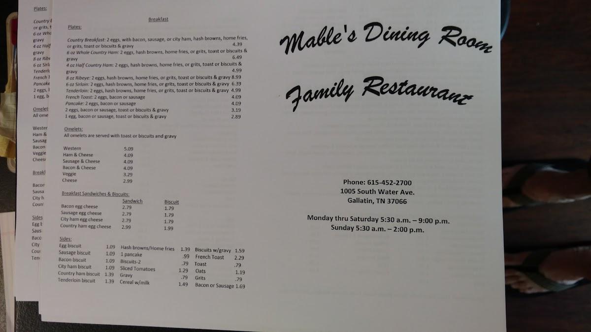 mables dining room menu