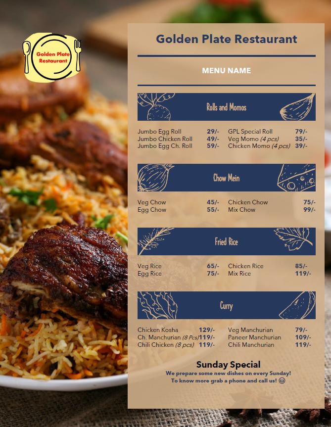 Menu at Golden Plate Restaurant, Uttarpara Kotrung