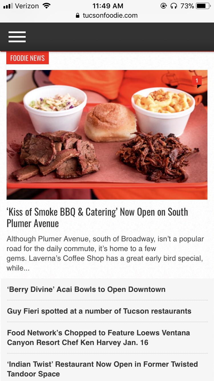Menu at Kiss of Smoke BBQ, Tucson