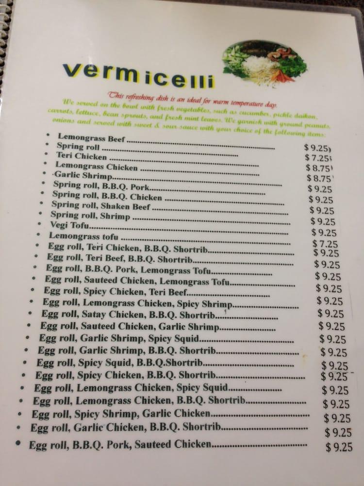 Menu at Saigon Noodle House restaurant, Kailua, Keolu Dr