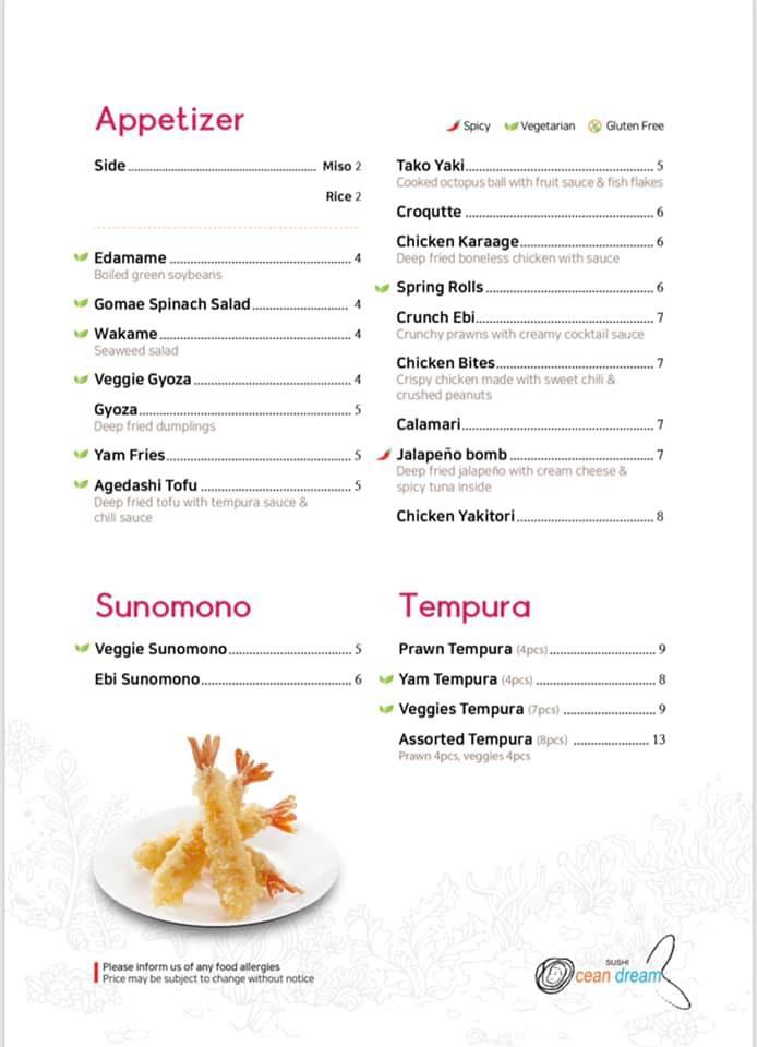 Menu at Sushi Ocean Dream restaurant, Grand Forks