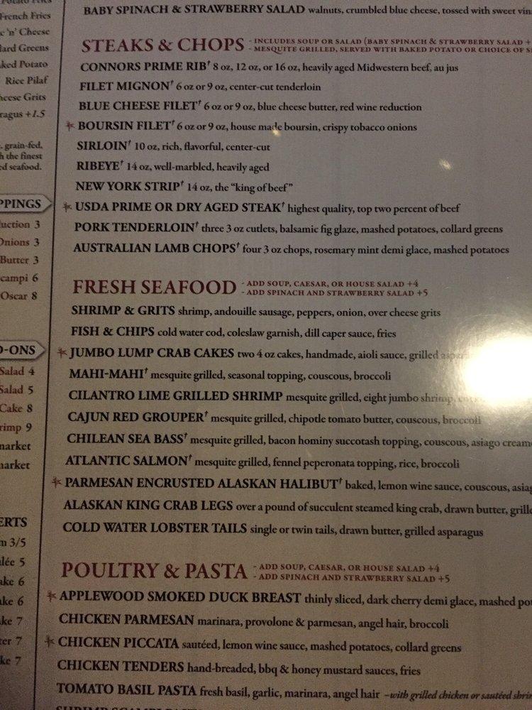 Menu at Connors Steak & Seafood pub & bar, Franklin