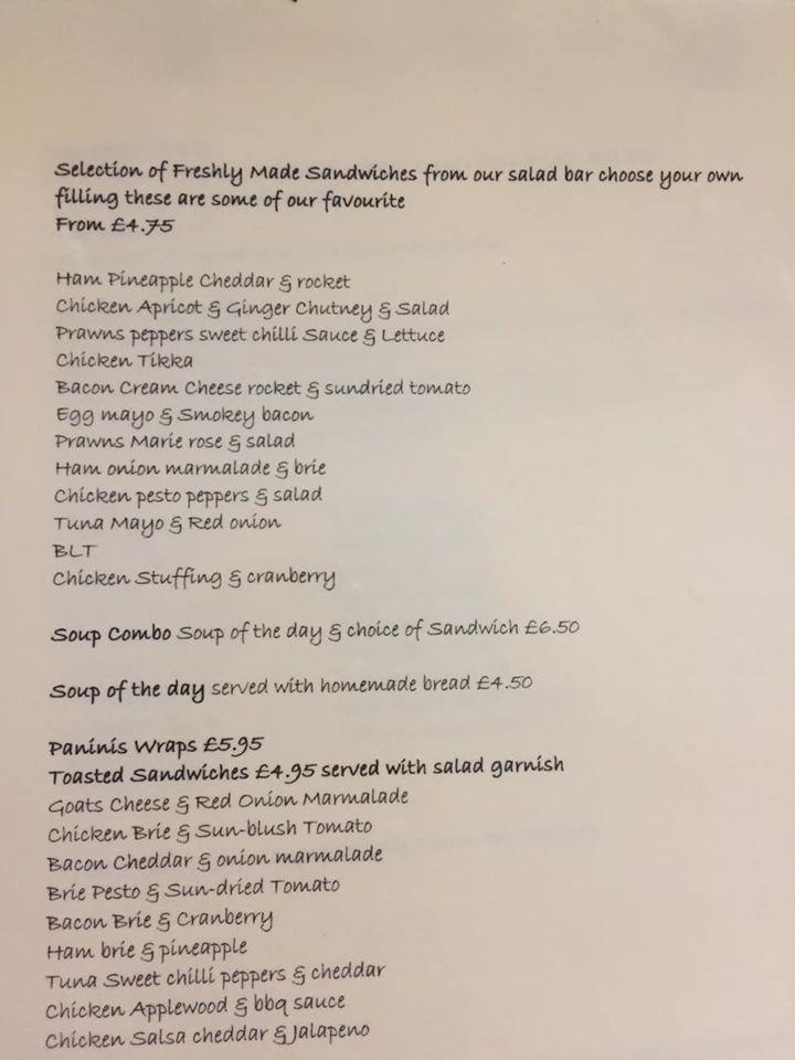 Menu at Humble Pie cafe, Hillsborough