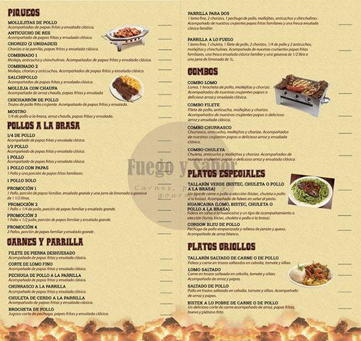 Carta Del Restaurante Fuego Y Sabor Pachacamac