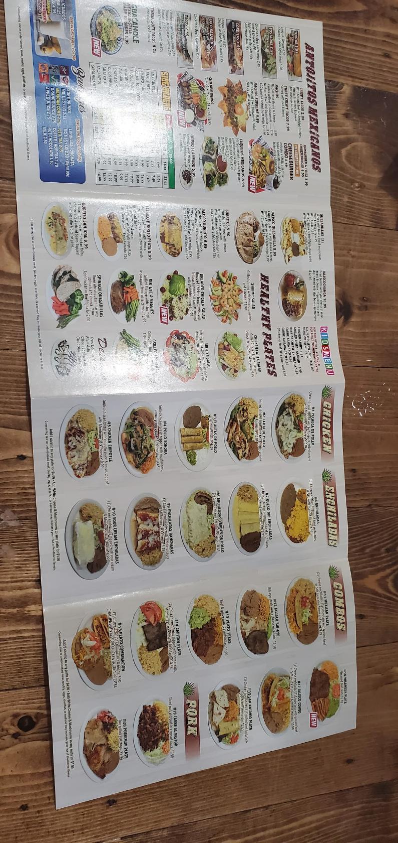 Menu at Agave Jalisco restaurant, Odem