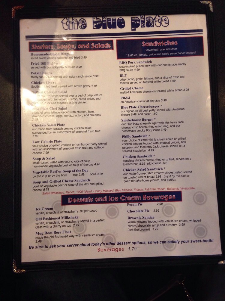 Menu at The Blue Plate restaurant, Dothan, W Main St Ste 300