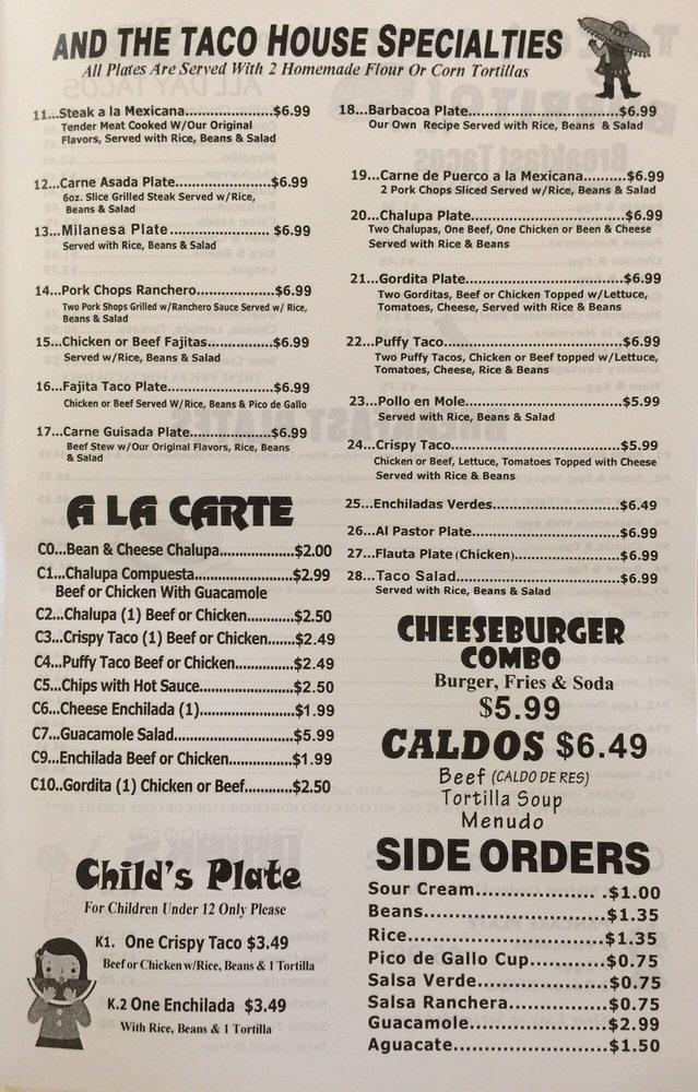 Menu at The Little Taco House restaurant, San Antonio