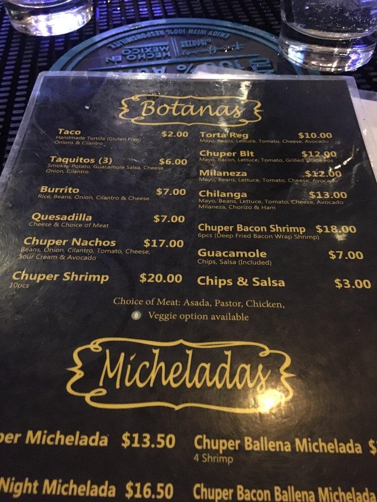Menu at La Chuperia Cantina pub & bar, Alhambra