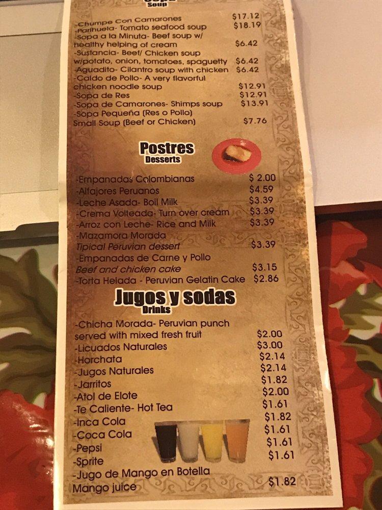 Carta del restaurante Pollos A La Brasa El Chalan, Boston, 405 Chelsea St