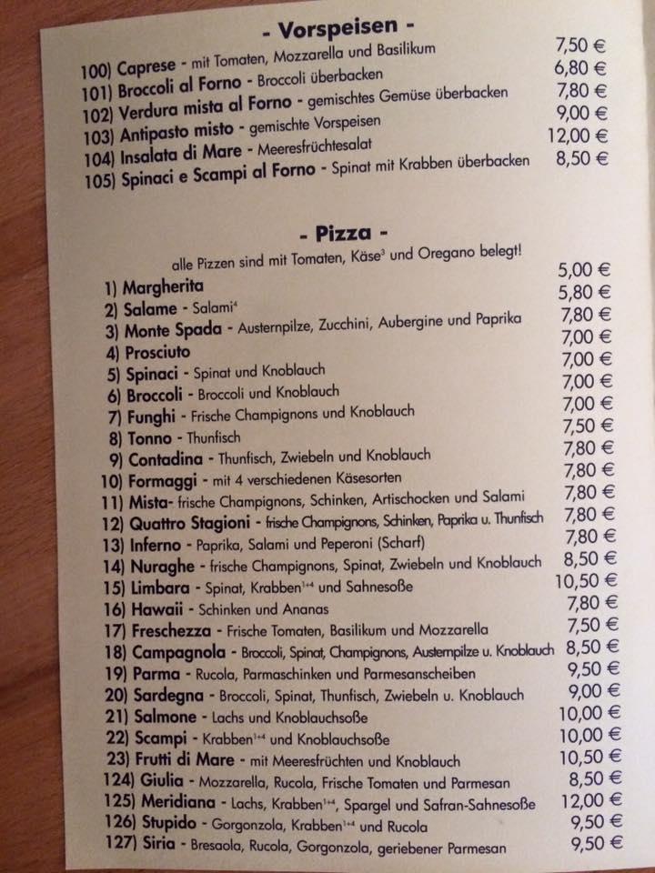 Speisekarte von Su Nuraghe pizza, Düsseldorf, Am Wehrhahn 69