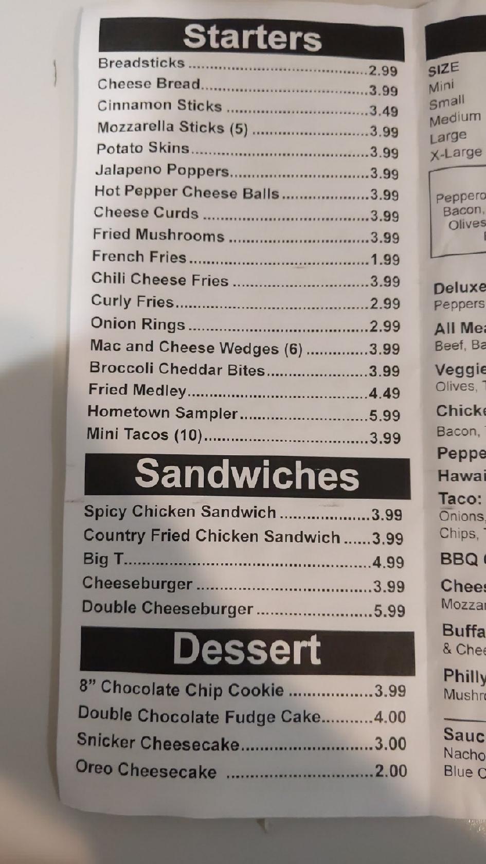 Menu at Hometown Pizza pizzeria, Hicksville