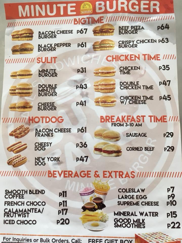 Menu At Minute Burger San Manuel Pangasinan Restaurant San Manuel