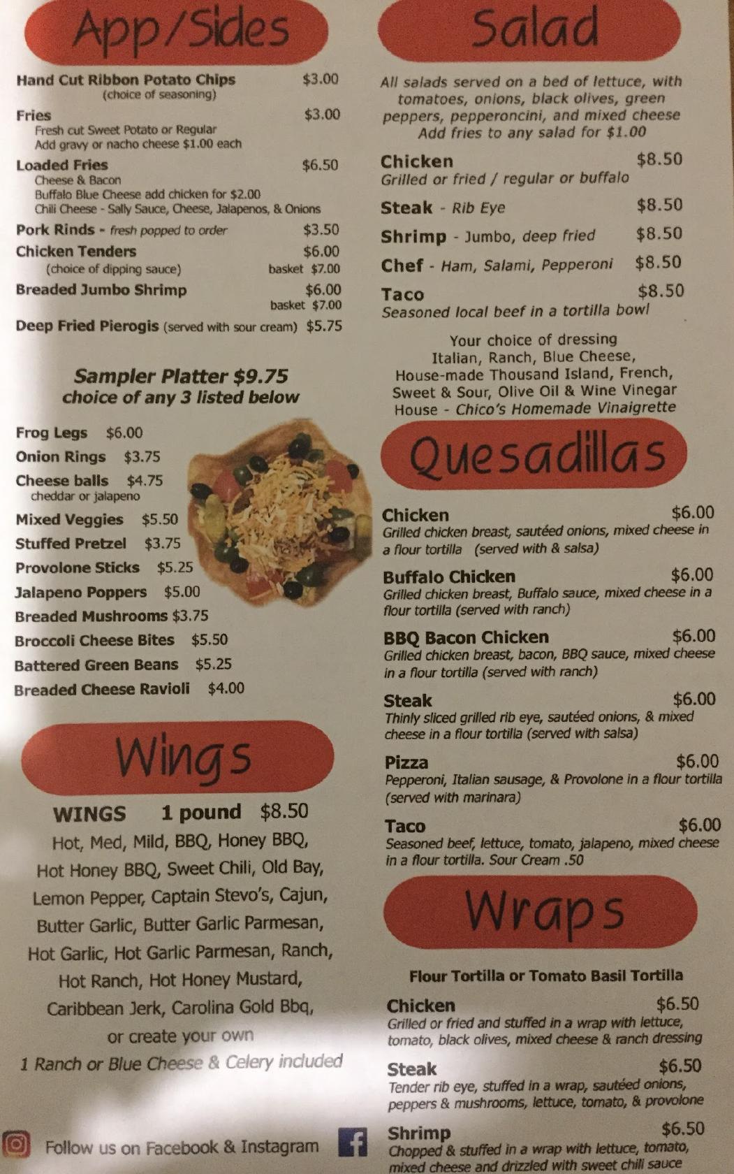 Menu at Mustang Sally’s pub & bar, Follansbee