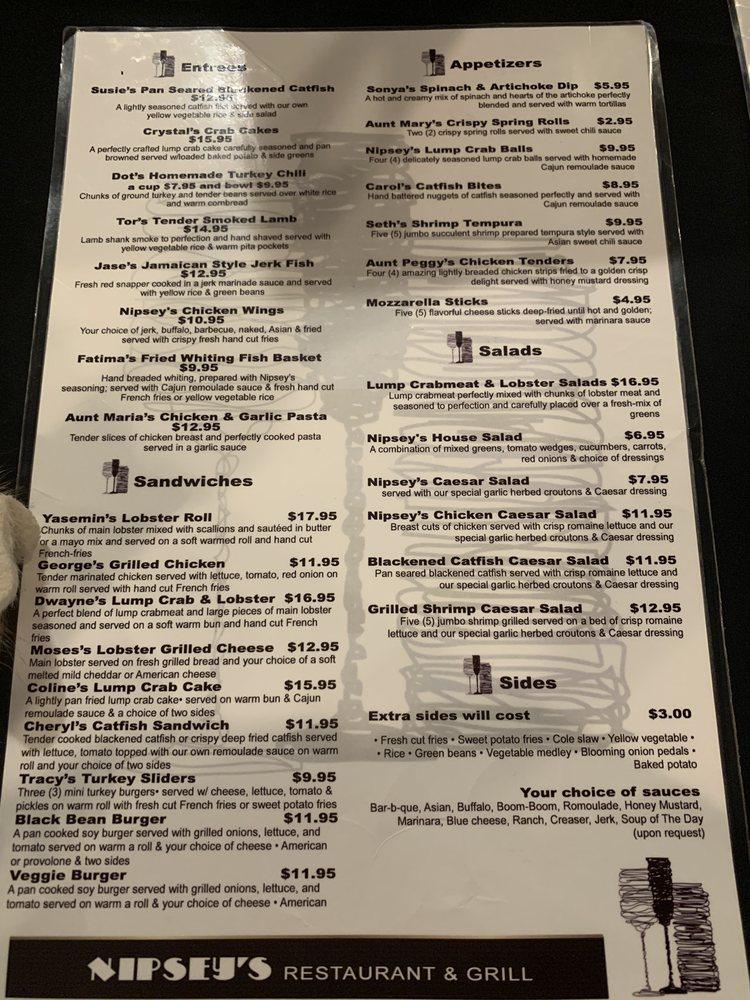 Menu at Nipsey's Restaurant & Grill, Upper Marlboro