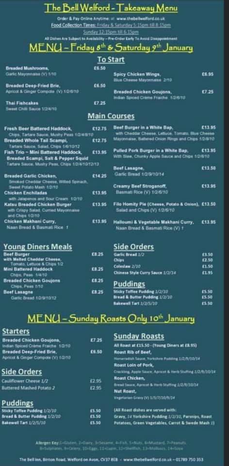 Menu At The Bell Inn, Welford On Avon Pub & Bar, Welford-on-Avon