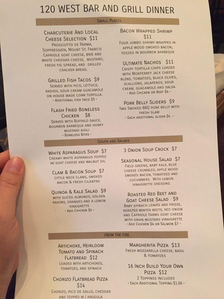 Menu at 120 West Bar & Grill, Indianapolis