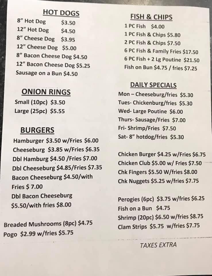 Menu at Fresh Cut Fries Chip Wagon fast food, Caledonia