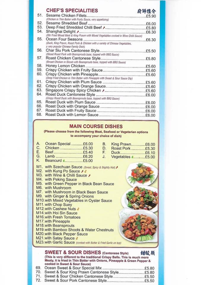 Menu at Ocean Chinese Takeaway restaurant, StokeonTrent, 1 Uttoxeter Rd