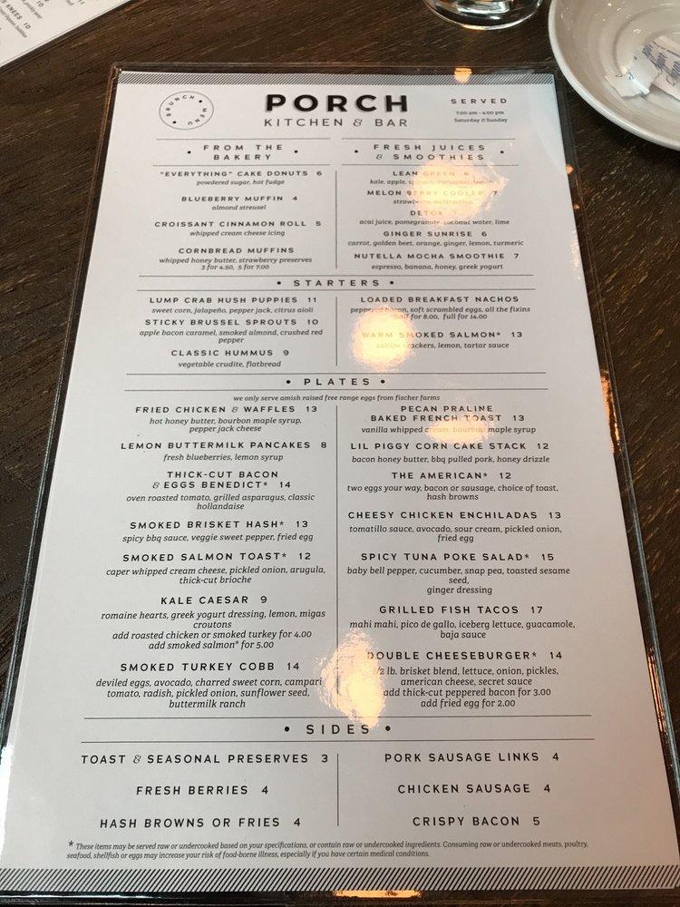Menu at Porch Kitchen & Bar, Louisville
