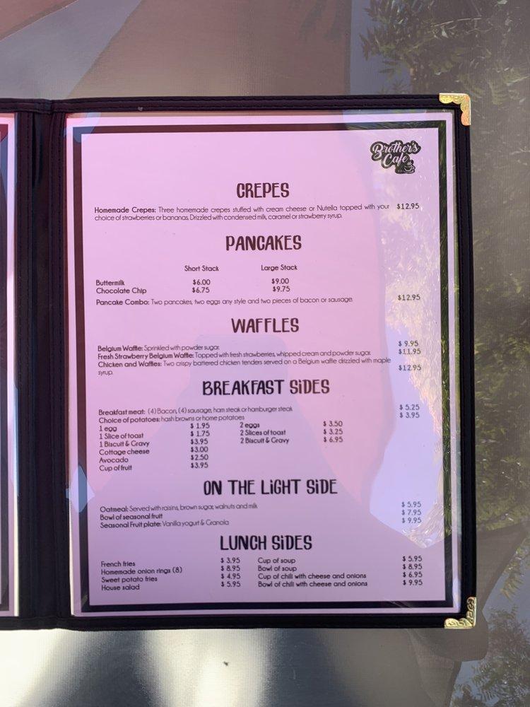 Menu at Brother's Cafe, Paso Robles