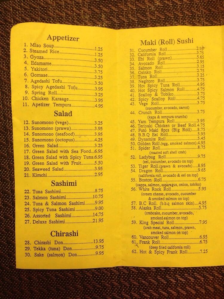 Menu at King Sushi Japanese Restaurant, Surrey